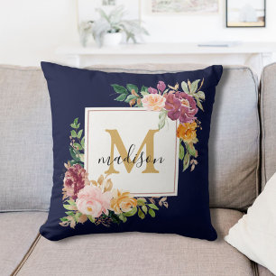 Monogramm Elegante Wasserfarbe-Rosen Florale Botan Kissen