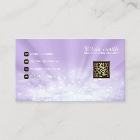 Monogramm Eleganter Glitzer Lila QR-Code Visitenkarte (Vorderseite)