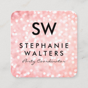 Monogramm Eleganter Glitzer (rosa) Quadratische Visitenkarte