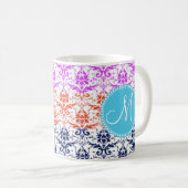 Monogramm-eleganter Regenbogen-bunter Damast Kaffeetasse (VorderseiteRechts)