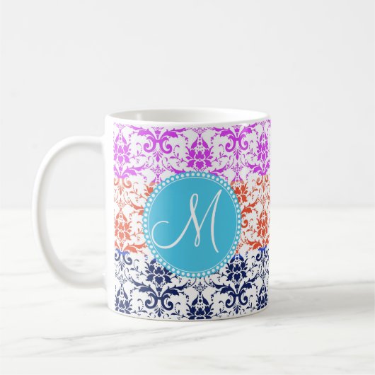 Monogramm-eleganter Regenbogen-bunter Damast Kaffeetasse (Links)
