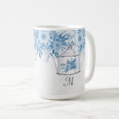 Monogramm Eleganter Teekopf Dusty Blue n White Flo Kaffeetasse (VorderseiteRechts)