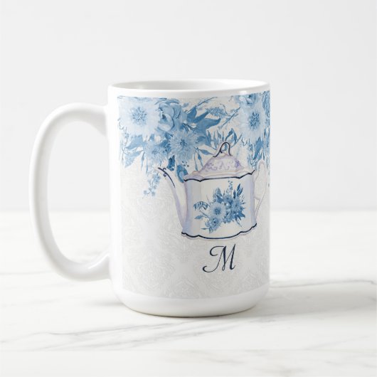 Monogramm Eleganter Teekopf Dusty Blue n White Flo Kaffeetasse (Links)