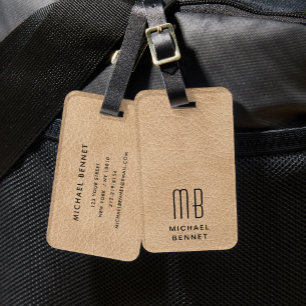 Monogramm Elegantes Beige Gepäckanhänger