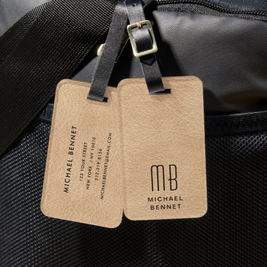 Monogramm Elegantes Beige Gepäckanhänger