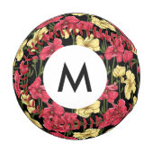 Monogramm Elegantes Blumenmuster 2 Baseball (Vorderseite Links)