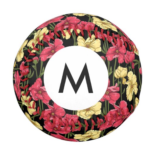 Monogramm Elegantes Blumenmuster 2 Baseball (Vorderseite Links)