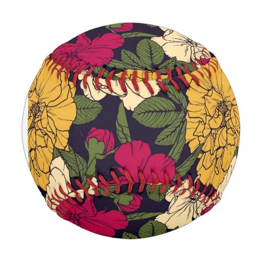 Monogramm Elegantes Blumenmuster Baseball (Vorderseite)
