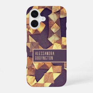Monogramm elegantes braunes goldenes Retro-Vintage iPhone 16 Hülle
