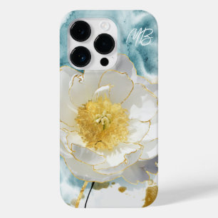 Monogramm Elegantes Einfaches Weißes Blumen-Aquare Case-Mate iPhone 14 Pro Hülle