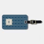 Monogramm elegantes | erröten rosa Muster auf Blau Gepäckanhänger (Vorderseite horizontal)
