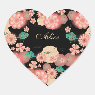 Monogramm Elegantes Florales Frühlings-Pfirsichgar Herz-Aufkleber