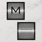 Monogramm-elegantes modernes metallisches Silber Quadratische Visitenkarte (Vorne/Hinten)