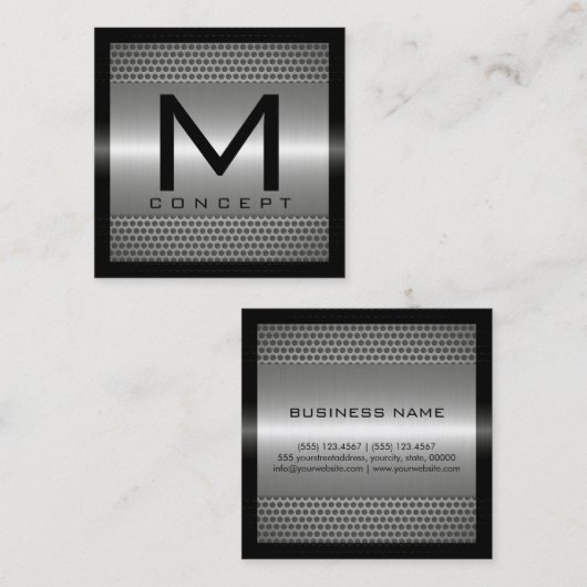 Monogramm-elegantes modernes metallisches Silber Quadratische Visitenkarte (Vorne/Hinten)