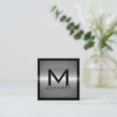 Monogramm-elegantes modernes metallisches Silber Quadratische Visitenkarte (Stehend Vorderseite)