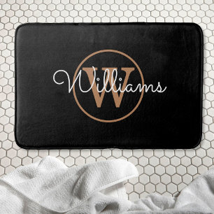 Monogramm Elegantes Schriftbild Schwarz Gold Badematte