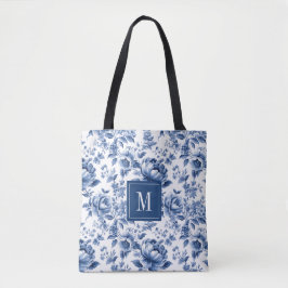 Monogramm Elegantes Vintag-blaues Blumenmuster Tasche