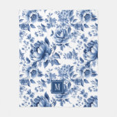 Monogramm Elegantes Vintage Blaues Blumenmuster Fleecedecke (Vorderseite)