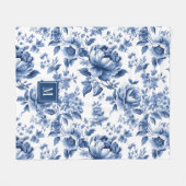 Monogramm Elegantes Vintage Blaues Blumenmuster Fleecedecke (Vorderseite (Horizontal))