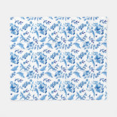 Monogramm Elegantes Vintage Blaues Blumenmuster Fleecedecke (Vorderseite (Horizontal))