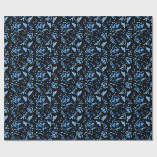 Monogramm Elegantes Vintage Blaues Blumenmuster Geschenkpapier