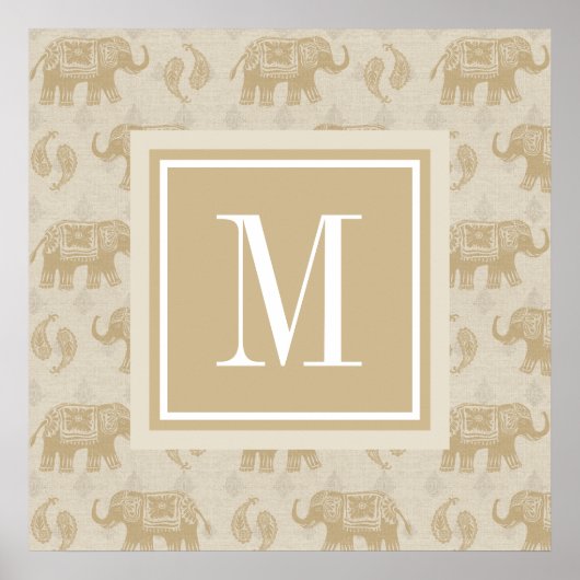 Monogramm | Elephant Khaki Caravan Muster Poster (Vorne)