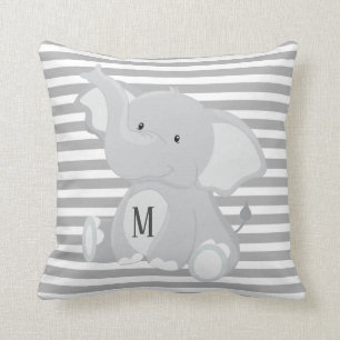 Monogramm Elephant und Streifen Kissen