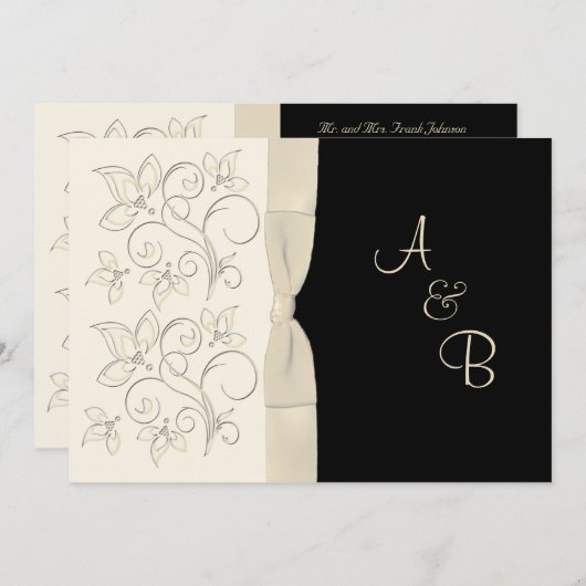 Monogramm-Elfenbein, schwarze Einladung (Vorne/Hinten)