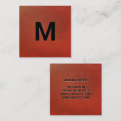 Monogramm | Emboss Lettern Red Leather Quadratische Visitenkarte (Vorne/Hinten)