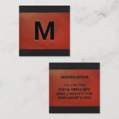 Monogramm | Emboss Lettern Red Leather Quadratische Visitenkarte (Vorne/Hinten)