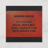 Monogramm | Emboss Lettern Red Leather Quadratische Visitenkarte (Rückseite)