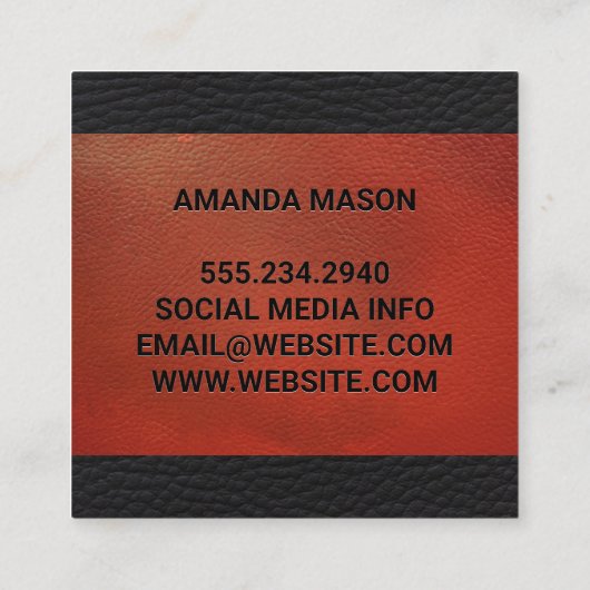 Monogramm | Emboss Lettern Red Leather Quadratische Visitenkarte (Rückseite)