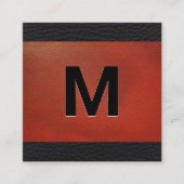 Monogramm | Emboss Lettern Red Leather Quadratische Visitenkarte (Vorderseite)