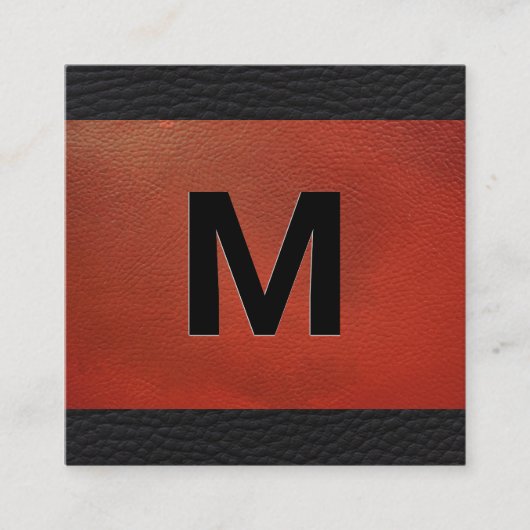 Monogramm | Emboss Lettern Red Leather Quadratische Visitenkarte (Vorderseite)