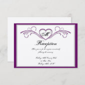 Monogramm-Empfang für lila und Silberherz Einladung (Vorne/Hinten)