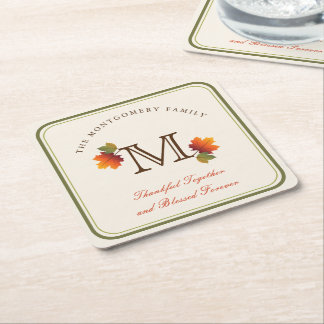 Monogramm-Erntedank für Herbst/Herbstlaub Rechteckiger Pappuntersetzer