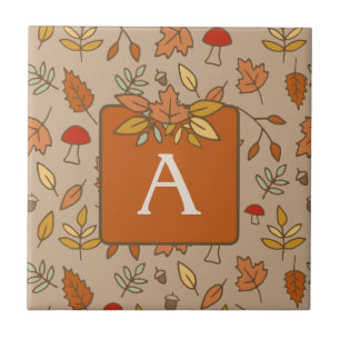 Monogramm-Erntedank-Herbstlaub Fliese