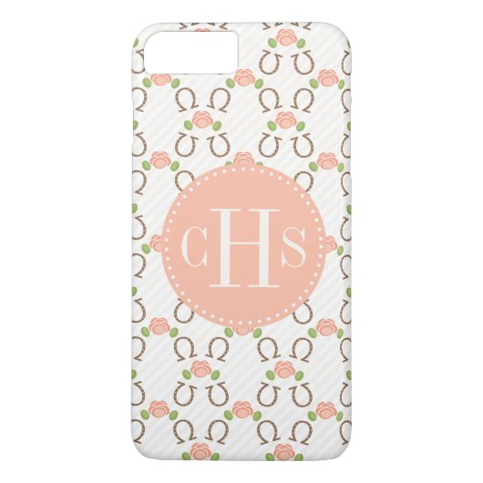 Monogramm erröten Rose und Hufeisen Case-Mate iPhone Hülle (Rückseite)