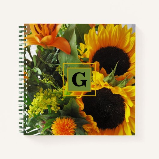Monogramm Erstblühende Sonnenblumen 8,5x8,5 Notizblock (Vorderseite)