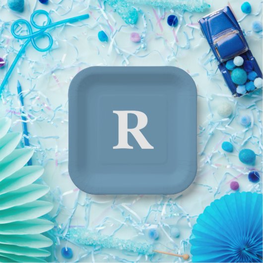 Monogramm erste benutzerdefinierte Farben Dusty Bl Pappteller (Party)