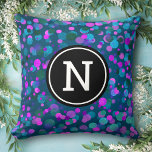 Monogramm erste blaue lila Konfetti-Punkte auf aqu Kissen<br><div class="desc">Funkelnd türkisblaue, lila, rosa und grüne Konfetti-Punkte auf einem dunklen aquamarinen Hintergrund schmücken dieses schicke, moderne Kissen. Passen Sie dieses elegante Kissen mit Ihrem Monogramm Initial an. Macht jedes Mal, wenn Sie sich damit entspannen, ein lustiges und stilvolles Statement. Auch ein tolles Geschenk für einen besonderen Freund! Geben Sie einfach...</div>