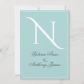 Monogramm erste blaue Rahmen Hochzeit Einladung (Vorderseite)