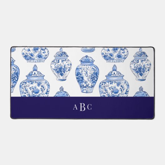 Monogramm Erste Chinoiserie Blumenkohle China Schreibtischunterlage (Vorderseite)