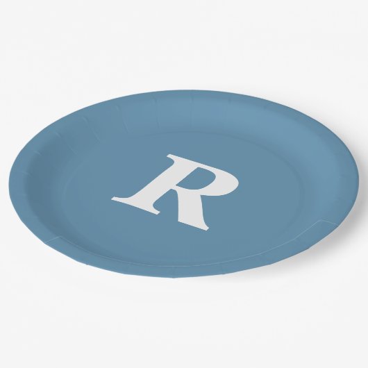 Monogramm erste dunkelblaue, benutzerdefinierte Fa Pappteller (Schrägansicht)