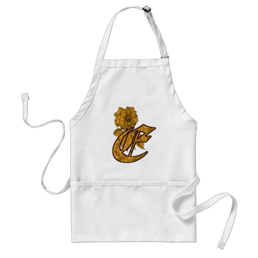 Monogramm erste E Gold Peony Schürze (Vorne)