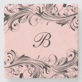 Monogramm erste Floral-Blüh-Trinkkissen Steinuntersetzer (Vorderseite)