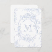 Monogramm erste florale Blue Toile Wedding Bridal Dankeskarte (Vorne/Hinten)