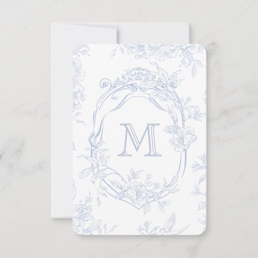 Monogramm erste florale Blue Toile Wedding Bridal Dankeskarte (Vorderseite)