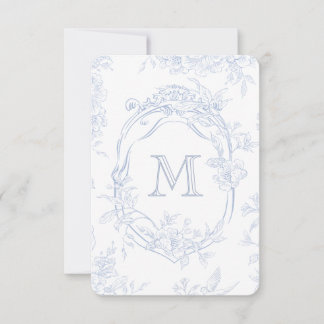 Monogramm erste florale Blue Toile Wedding Bridal Dankeskarte
