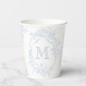 Monogramm erste florale Blue Toile Wedding Bridal Pappbecher (Rückseite)